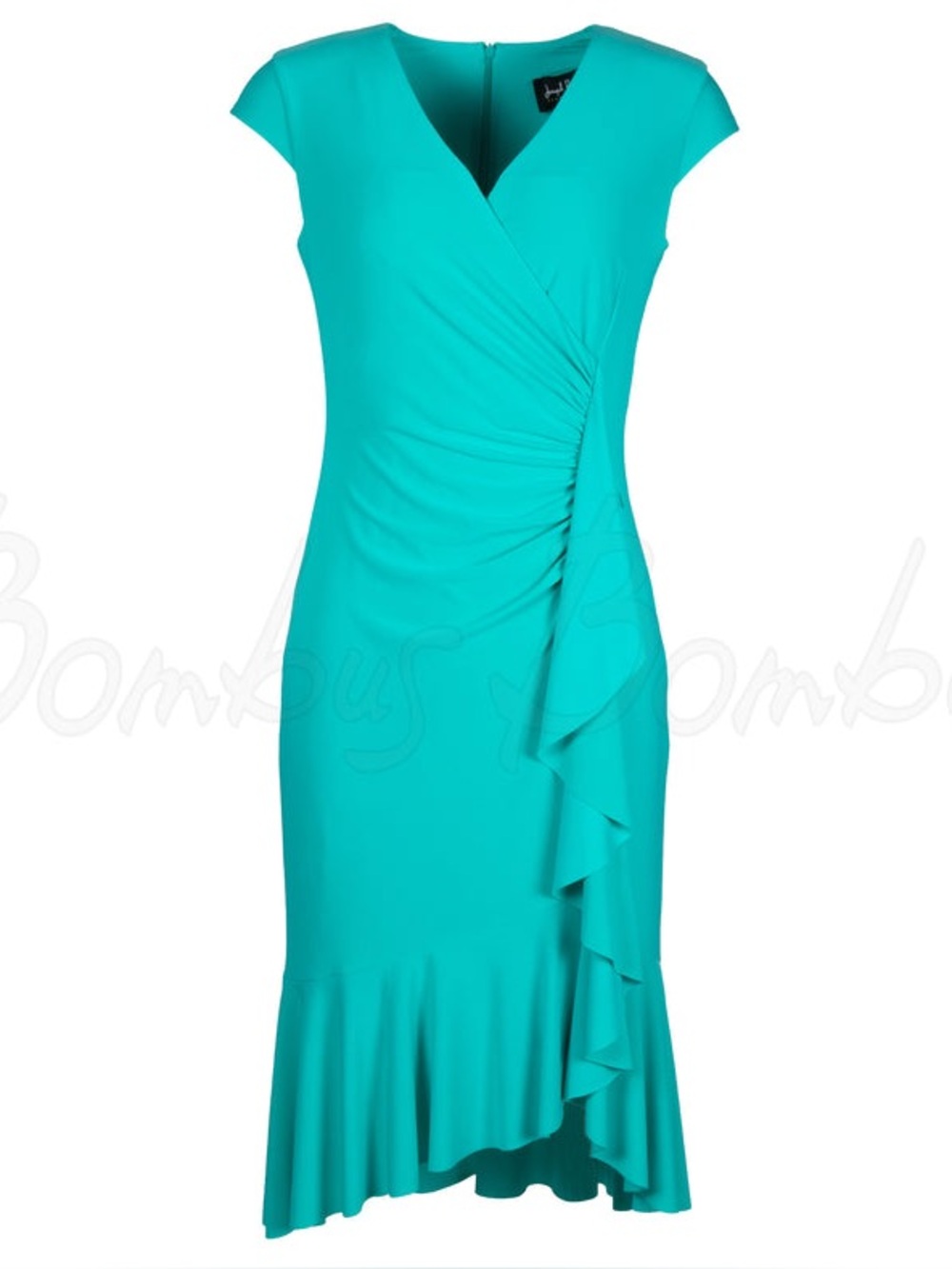 Joseph Ribkoff Wrap Style Teal Ruffle Waterfall Dress NWT - Picture 4 of 8
